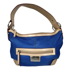 TIGNANELLO All Star Pebbled 100% Leather Blue & Tan Shoulder Bag Hobo Purse
